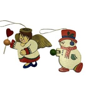 Lot Of 2 Vtg Kurt Adler Christmas Ornaments Hand painted Movable Angel Snowman